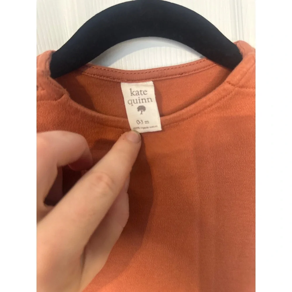 Kate Quinn Organic Cotton Baby Gown Terracotta Rust Orange 0-3M Long Sleeve
